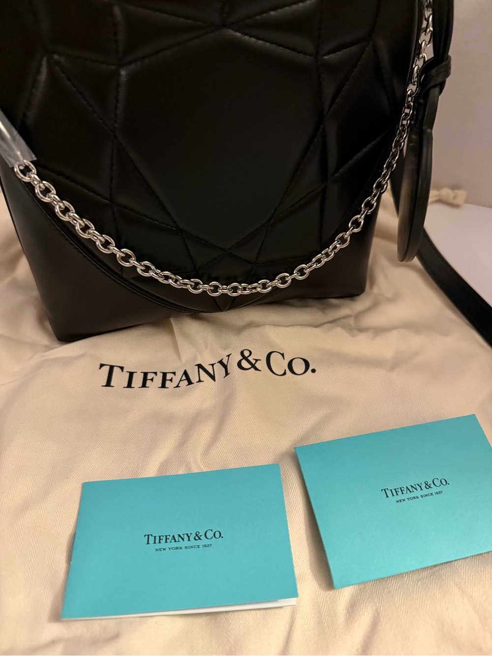 Tiffany & Co. Black Quilted Leather Heart Tote with Chain Strap Purse - Picture 6 of 10